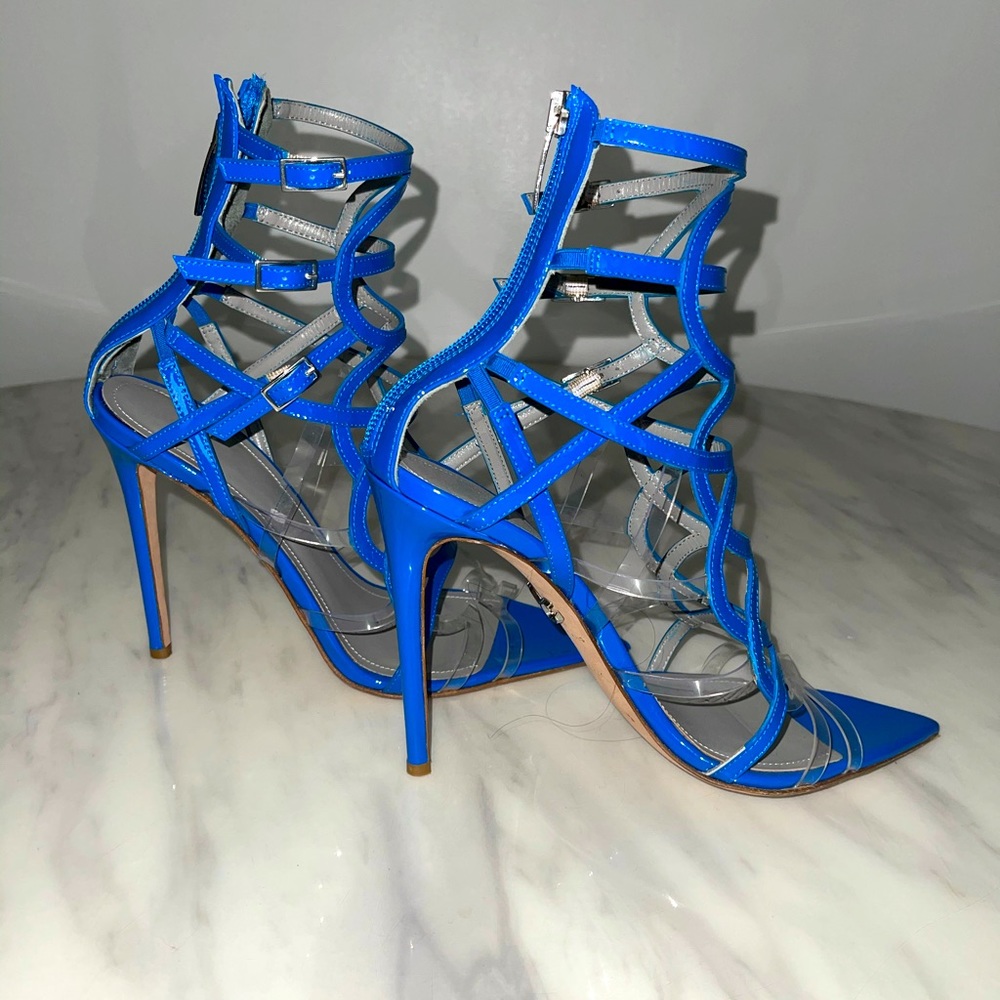 Monika Chiang Ines blue patent and pvc sandal
